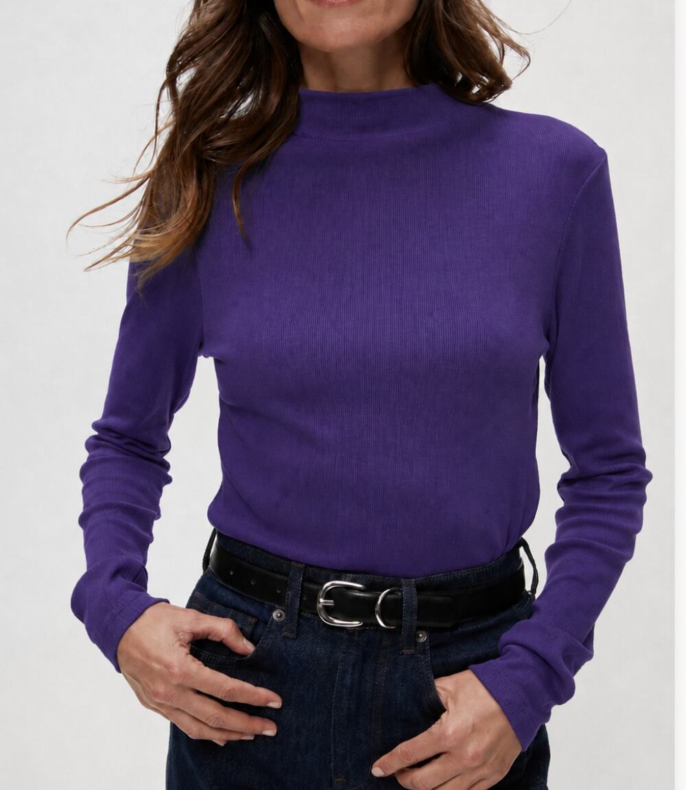 NWT Michael Stars Janine Mock Neck Ultra Rib top Mulberry Purple XS